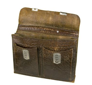 Old brown suitcase on a light background