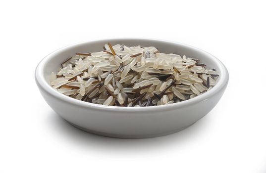 Mix of white and wild rice on the white plate