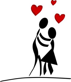 A stylized couple falling in love. All isolated on white background.