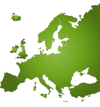 A stylized map of Europe in green tone. All isolated on white background.