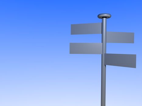 A stylized illustrated signpost in front of bright blue sky.