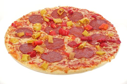 A typical pizza. All isolated on white background.