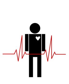 A stylized person with an illustrated heartbeat. All isolated on white background.