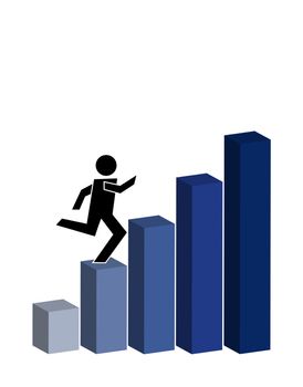 A stylized person running on the top of a diagram. All isolated on white background.