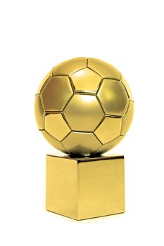 A golden soccer trophy.All isolated on white background.