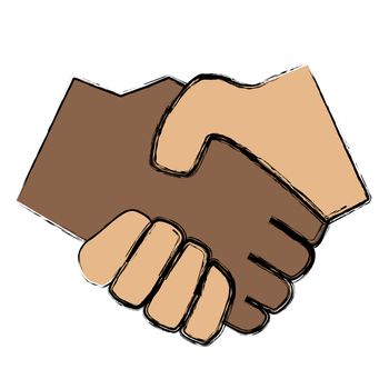 An illustrated handshake between a black and a white person. All isolated on white background.