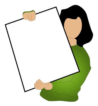 A stylized person holding a blank sign. All isolated on white background.