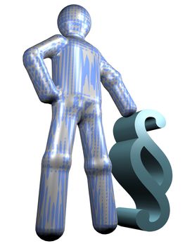 A stylized person standing next to a dollar sign. All isolated on white background.