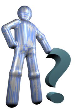 A stylized person standing next to a question mark. All isolated on white background.