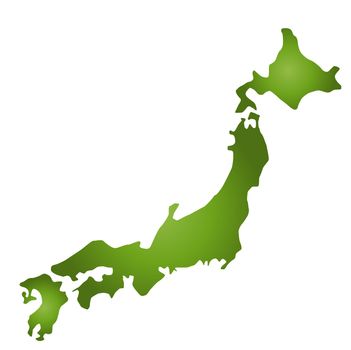 A stylized map of Japan in green tone. All isolated on white background.