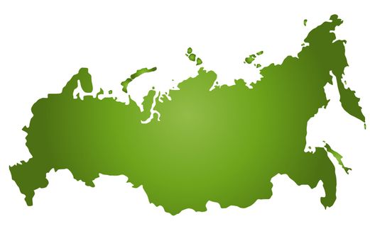 An outlined map of Russia in green tone. All isolated on white background.