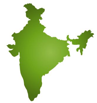 A stylized map of India in green tone. All isolated on white background.