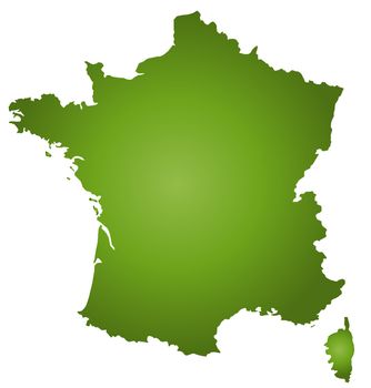 A stylized map of France in green tone. All isolated on white background.