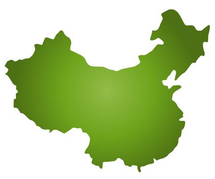 A stylized map of China in green tone. All isolated on white background.