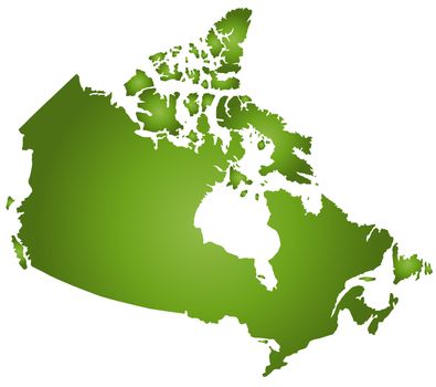 A stylized map of Canada in green tone. All isolated on white background.