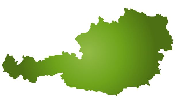 A stylized blank map of Austria in green tone. All isolated on white background.
