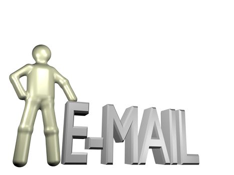 An illustrated person standing beside the word email.