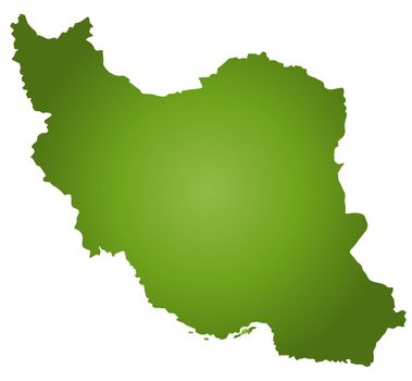 A stylized map of Iran in green tone. All isolated on white background.