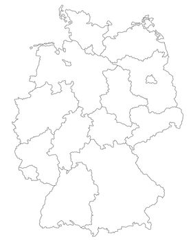 A stylized map of Germany showing the different states. All isolated on white background.