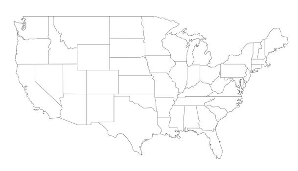 An outlined map of the United States of America. All isolated on white background.