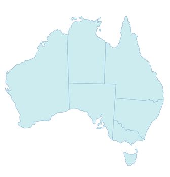 An outlined map of Australia showing the different countries. All isolated on white background.