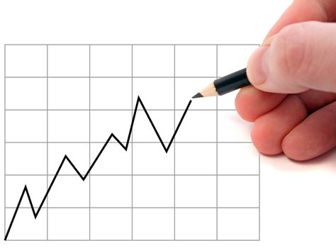 A human hand drawing a positive chart. All isolated on white background.