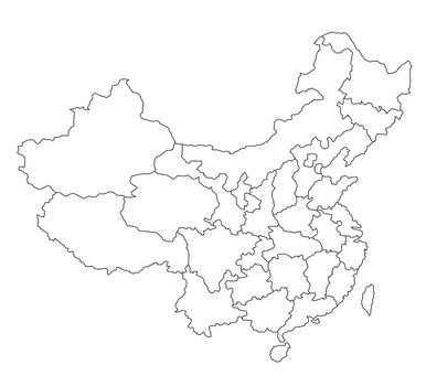 A stylized blank map of China. All isolated on white background.