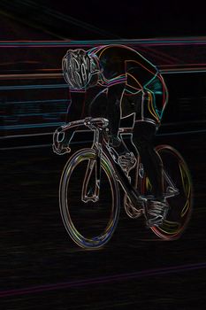 An Illustration of a professional bikerider in colorful lines.