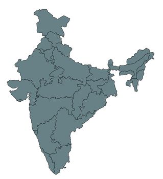 An outlined map of India. All isolated on white background.