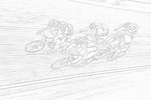 A drawing of a professional bikerider peloton in simple lines.