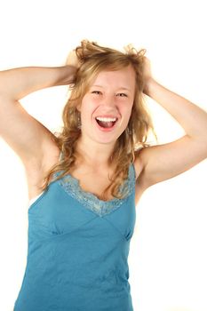 A young happy woman. All isolated on white background.