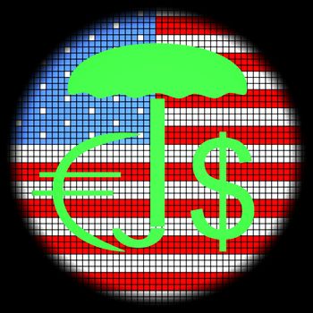  Dollar and Euro Icon on American Flag Checkered Background