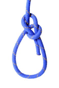 A fine knotted bowline knot. All isolated on white background.