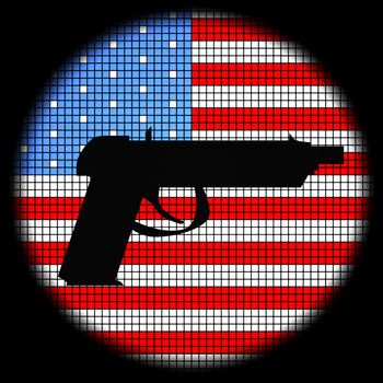 Pistol Icon on American Flag Checkered Background