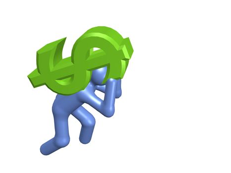 A stylized person carrying a dollar sign. All isolated on white background.