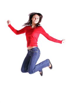 Cheering young woman. All on white background.