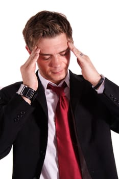 A stressed businessman. All isolated on white background.