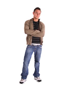 A confident fresher standing in front of plain white background.