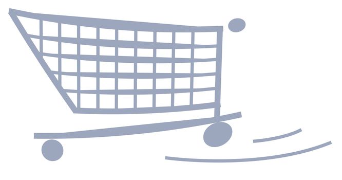 An illustrated shopping cart. All isolated on white background.