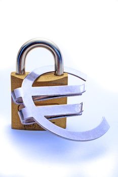 A massive lock holding a Euro symbol to symbolize safe investment of money.