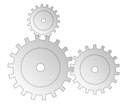 Three cogwheels in grey tone. All isolated on white background.