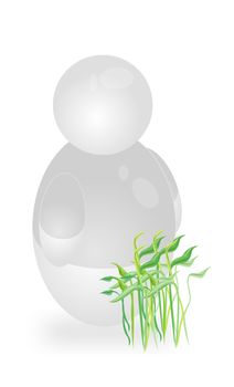 A stylized person standing next to some fresh seedlings. All isolated on white background.