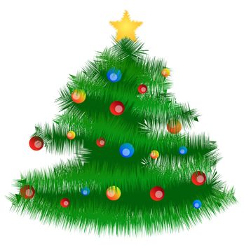 A stylized christmas tree with several glitter balls. ll isolated on white background.