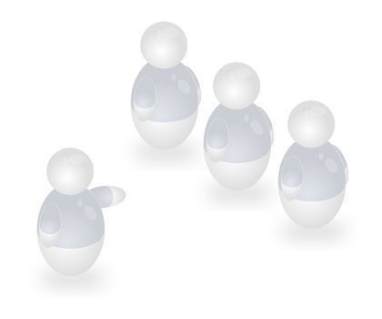 A stylized person chooses one out of three persons. All isolated on white background.