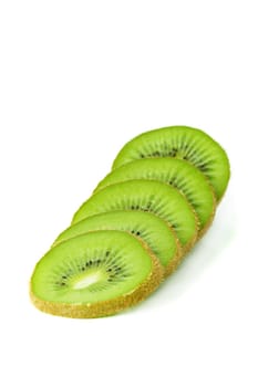 A sliced kiwi fruit showing the green flesh. All isolated on white background.
** Note: Slight graininess, best at smaller sizes.