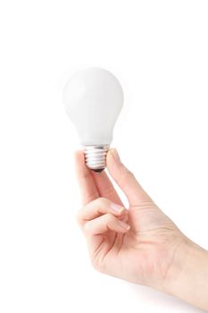 A human hand holding a bulb. All isolated on white background.