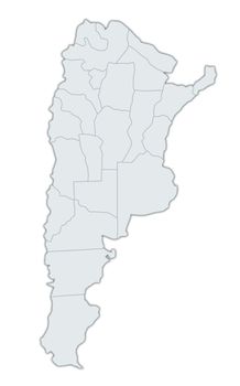 A stylized map of Argentina showing the different provinces. All isolated on white background.