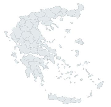 A stylized map of Greece showing the different provinces. All isolated on white background.