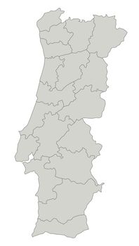 A stylized map of Portugal shooing the different provinces. All isolated on white background.