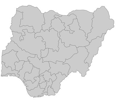 A stylized map of Nigeria showing the different provinces. All isolated on white background.